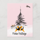 ビーグル犬の白黒クリスマス ポストカード (正面)