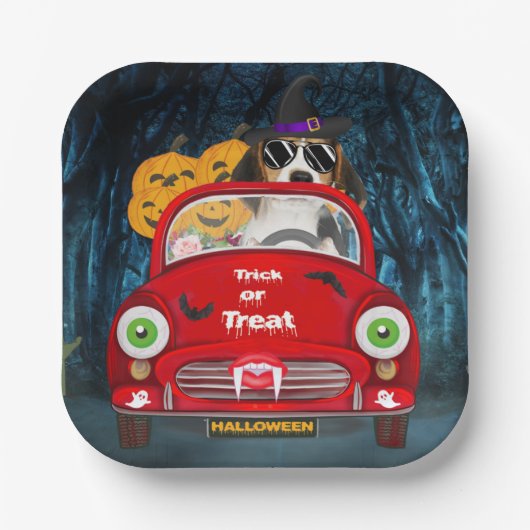 ビーグル犬の車を怖い ペーパープレート (正面)