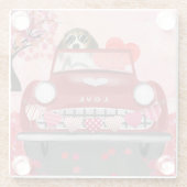 ビーグル犬の車ハートバレンタイン ガラスコースター (裏面)