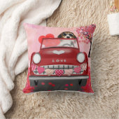 ビーグル犬の車ハートバレンタイン クッション (ブランケット)