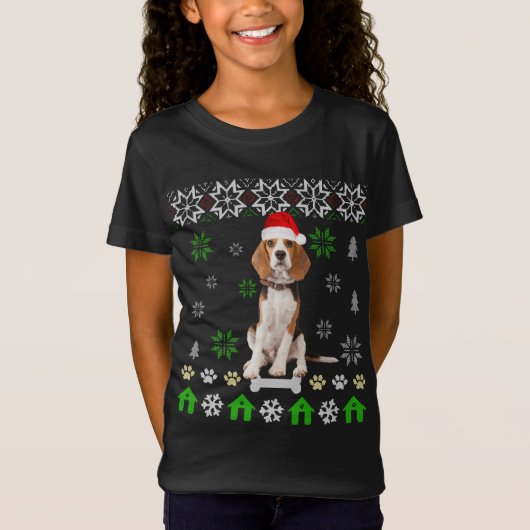 ビーグル犬の醜いクリスマス – ビーグル犬ハットサンタ Tシャツ (正面)