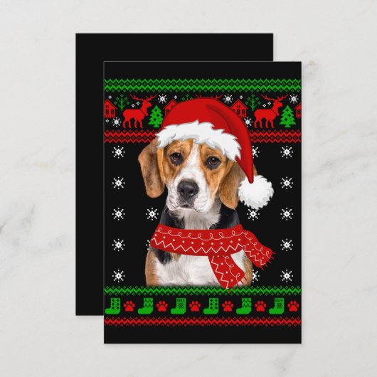 ビーグル犬の醜いセーターのクリスマスパピードッグ恋人 サンキューカード (正面/裏面)