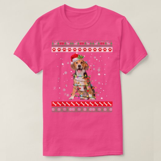 ビーグル犬の醜いセーターのクリスマスパピードッグ恋人 Tシャツ (デザイン正面)