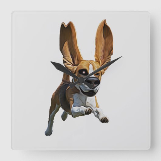 ビーグル犬の風刺壁時計 スクエア壁時計 (正面)