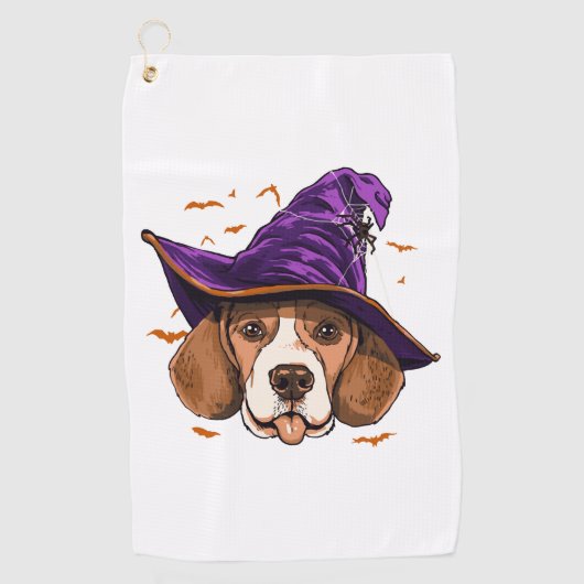 ビーグル犬の魔女おかしいハロウィーン犬の恋人 ゴルフタオル (正面)