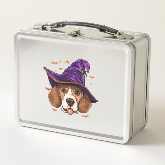 ビーグル犬の魔女おかしいハロウィーン犬の恋人 メタルランチボックス (正面)
