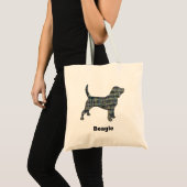 ビーグル犬の黄色と黒のグリッドライン トートバッグ (正面(商品))