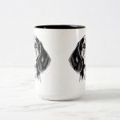 ビーグル犬の黒と白の輪郭シルエット ツートーンマグカップ (中央)