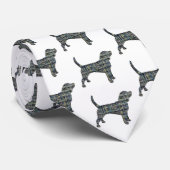 ビーグル犬イエロー&ブルーグリッドラインホワイトタイ ネクタイ (ロール)