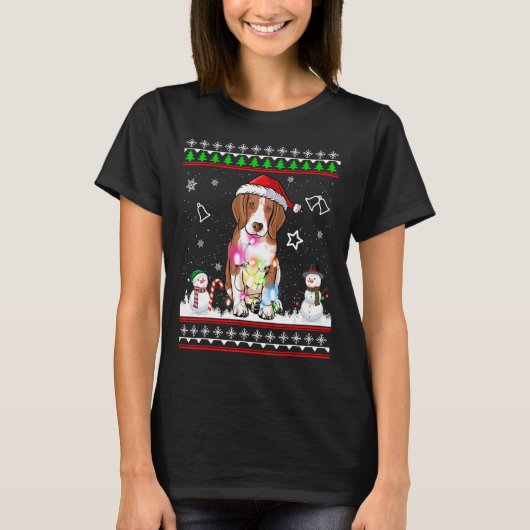 ビーグル犬クリスマスライト醜いクリスマスセーター Tシャツ (正面)