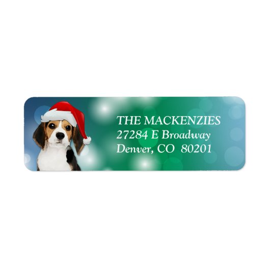 ビーグル犬サンタ帽子 返送先住所ラベル ラベル (正面)