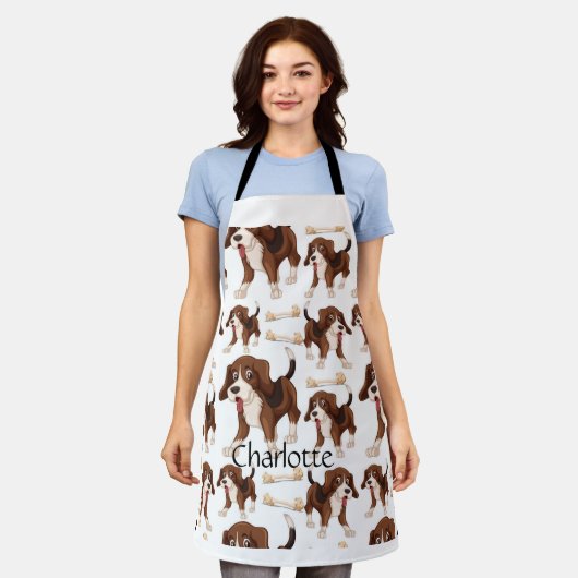 ビーグル犬シームレスパターン名前をカスタムする エプロン (着用した状態)