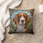 ビーグル犬ソファ枕ステンドガラスアート クッション (ブランケット)