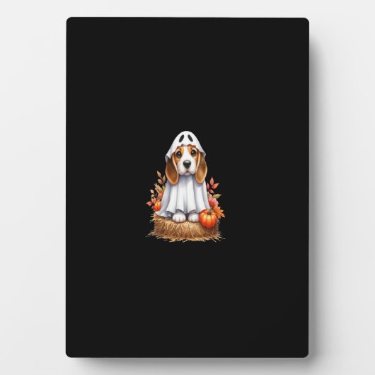 ビーグル犬ハロウィーン衣装パーティー幽霊長袖 フォトプラーク (正面)