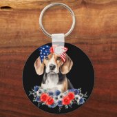 ビーグル犬バンダナアメリカ国旗7月4日 キーホルダー (正面)