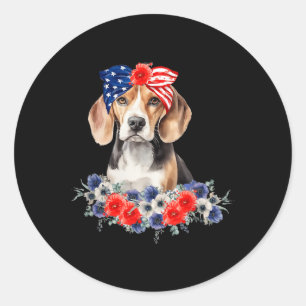 ビーグル犬バンダナアメリカ国旗7月4日 ラウンドシール
