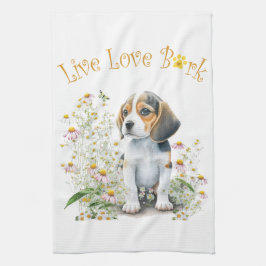 ビーグル犬ママの花 キッチンタオル