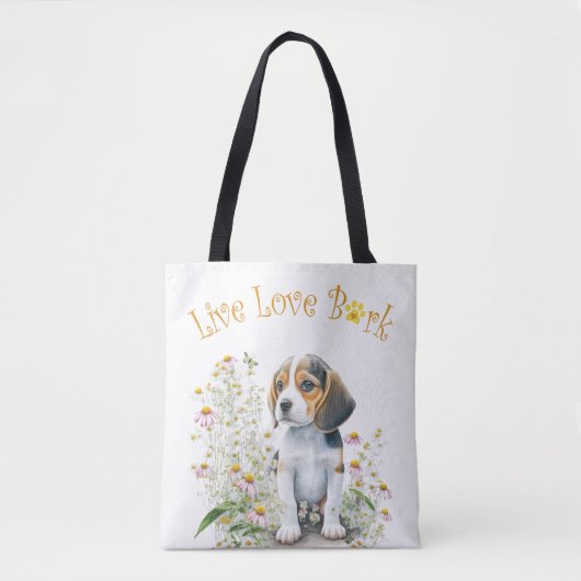 ビーグル犬ママの花 トートバッグ (正面)