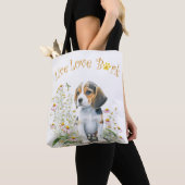 ビーグル犬ママの花 トートバッグ (クローズアップ)