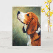 ビーグル犬犬のポートレートのブランクの挨拶状 カード (黄色い花)