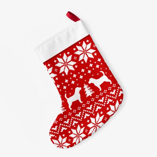 ビーグル犬犬は休日パターンかわいいイヌ科動物のシルエットを描きます スモールクリスマスストッキング (裏面 (吊り時))