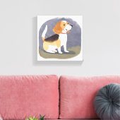 ビーグル犬 | かわいいペットの犬の子犬の水彩画 キャンバスプリント (インサイチュ (リビング))