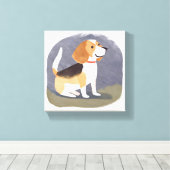 ビーグル犬 | かわいいペットの犬の子犬の水彩画 キャンバスプリント (インサイチュ (ウッドフロア))