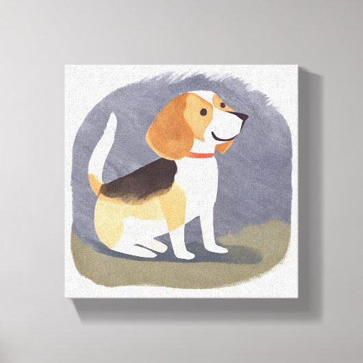 ビーグル犬 | かわいいペットの犬の子犬の水彩画 キャンバスプリント (正面)