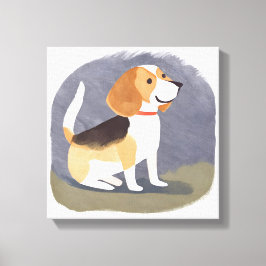 ビーグル犬 | かわいいペットの犬の子犬の水彩画 キャンバスプリント
