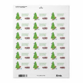 ビーグル犬、クリスマスツリーと鳥の差出人住所 ラベル (フルシート)