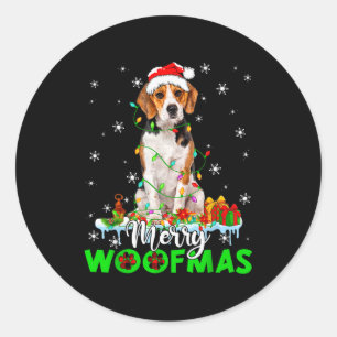 ビーグル犬 メリーウーフマス クリスマスのイルミネーション サンタの帽子 H ラウンドシール