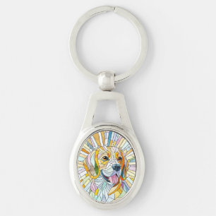 ビーグル犬 – モザイクカラフルアート キーホルダー
