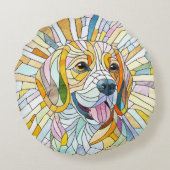 ビーグル犬 – モザイクカラフルアート ラウンドクッション (裏面)