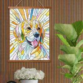 ビーグル犬 – モザイクカラフルアート 吊り下げ型タペストリー