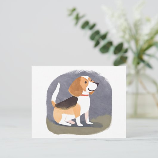 ビーグル犬 | 可愛いペットドッグパピーウォーター色 ポストカード (スタンド正面)