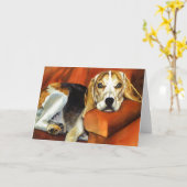 ビーグル犬、挨拶状 カード (黄色い花)