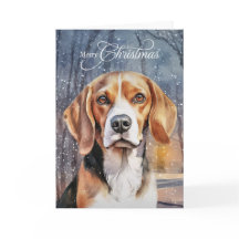 ビーグル犬 雪景色の森林 メリークリスマス