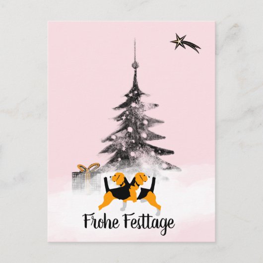 ビーグル犬 黒と白のクリスマス ポストカード (正面)