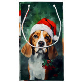 ビーグル絵画クリスマスブラシのアートワーク スモールペーパーバッグ (裏面)