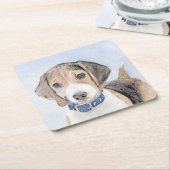 ビーグル絵画ーズ – かわいいオリジナルドッグアート スクエアペーパーコースター (アングル)