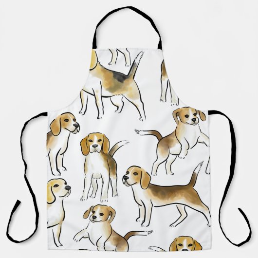 ビーグル美しい：水彩犬パターン エプロン (正面)