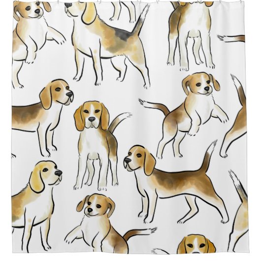 ビーグル美しい:水彩犬パターン シャワーカーテン (正面)