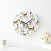 ビーグル美しい:水彩犬パターン ラージ壁時計 (ホーム)