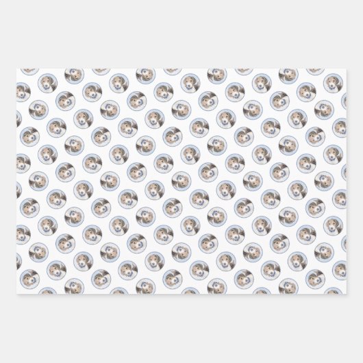 ビーグル英絵を描語のトリトリコラーかわいいドッグアート ラッピングペーパーシート (正面2)