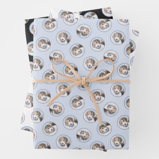 ビーグル英絵を描語のトリトリコラーかわいいドッグアート ラッピングペーパーシート (インサイチュ)