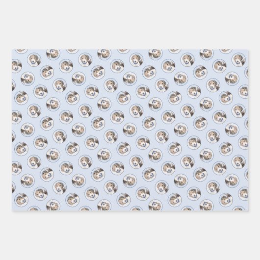 ビーグル英絵を描語のトリトリコラーかわいいドッグアート ラッピングペーパーシート (正面)