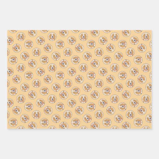 ビーグル英絵を描語のトリトリコラーかわいいドッグアート ラッピングペーパーシート (正面)