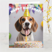 ビーグル誕生日パーティー カード (黄色い花)