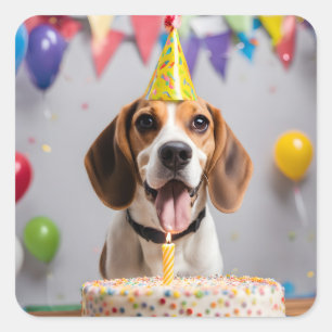 ビーグル誕生日パーティー スクエアシール