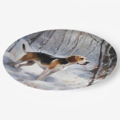 ビーグル雪のクリスマスを手放す ペーパープレート (アングル)